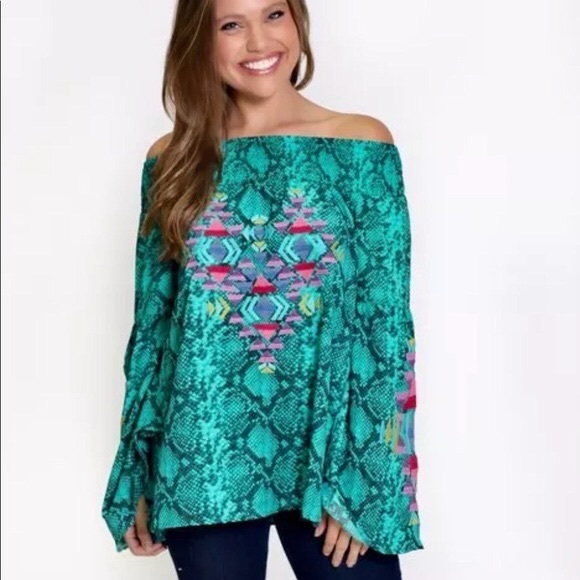 Judith March Snakeskin Aztec Off Shoulder Top - Picture 6 of 6